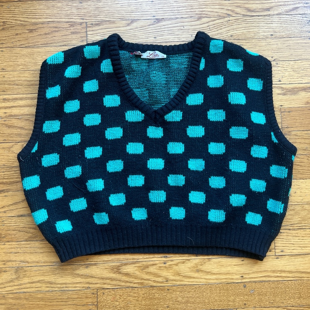 Vintage sweater vest, teal and black, size M/L